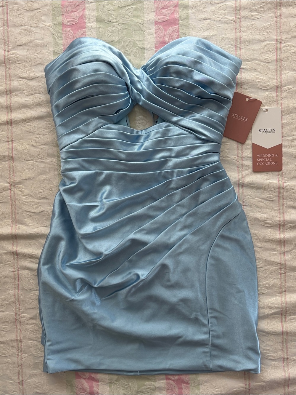 NWT STACEES Strapless Sky-Blue Ruched Cocktail Party Prom Wedding Dress Sz 4 - Picture 3 of 5
